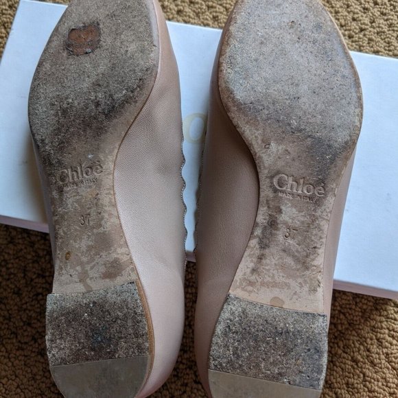 Chloe Lauren Scalloped Leather Ballet Flats US 7/EU 37 in Pink Tea - Picture 3 of 5